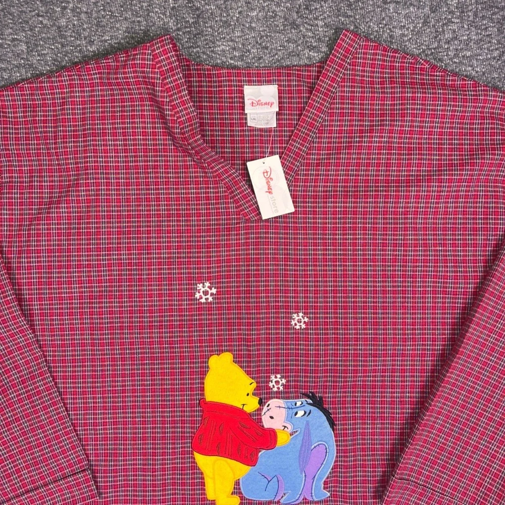 Disney Nightshirt Womens L/XL Red Plaid Winnie Pooh Eeyore Christmas Sleepwear - Picture 10 of 16